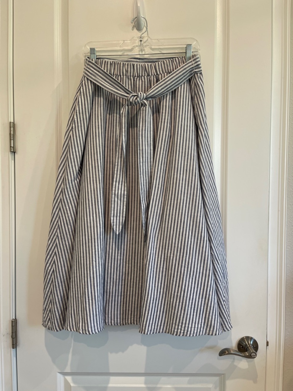 Talbots Navy and White Striped Tie-Waist A-Line Skirt